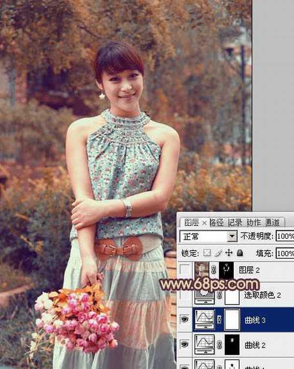 Photoshop为公园美女图片增加柔和的古典橙黄色效果