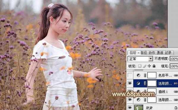 Photoshop将花草中的人物图片增加甜美的淡褐色