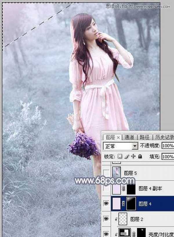 Photoshop制作外景美女的唯美紫色效果