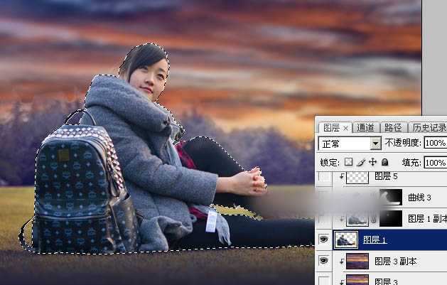 Photoshop为草坪上的人物加上大气的日出效果教程