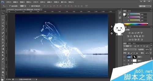 Photoshop制作从水底飞腾出来的透明白马