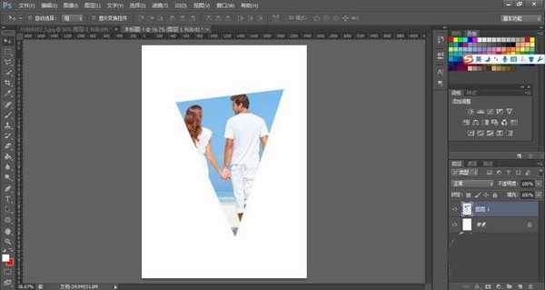 PS怎么将长方形的图片制作成三角形的?