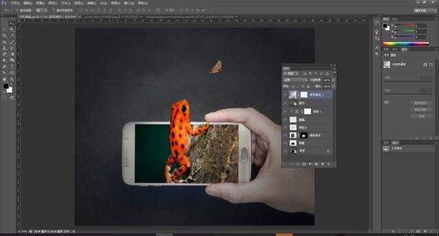 Photoshop简单制作青蛙爬出手机屏幕的三维立体海报教程